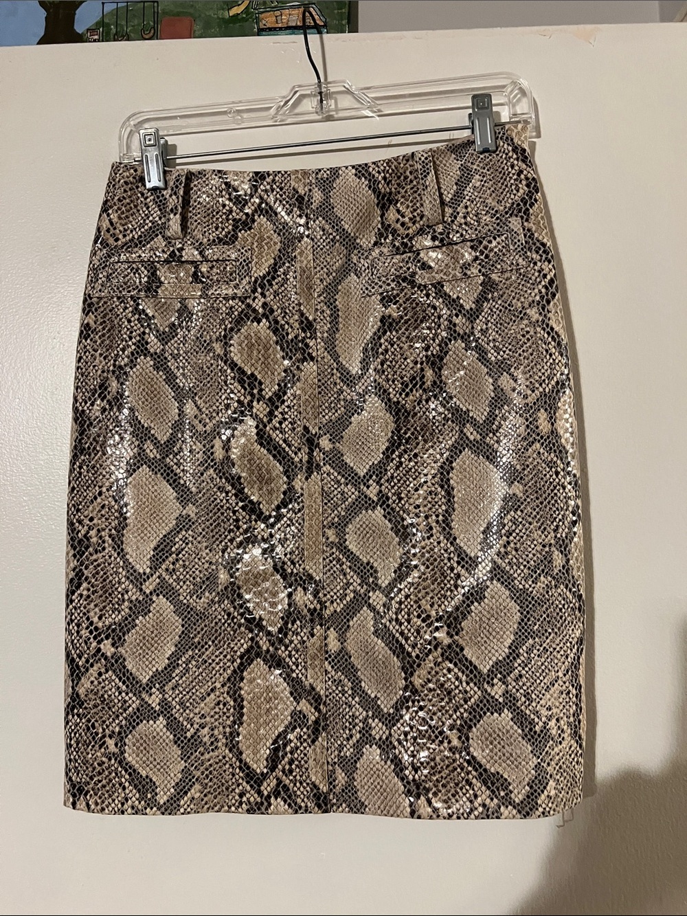 Carlisle faux snakeskin skirt. Hidden back zip closure